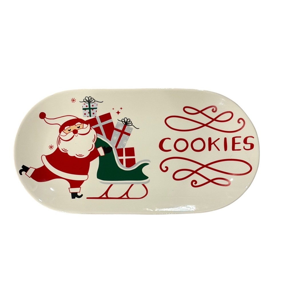 Target Christmas Santa Sleigh Cookies Serving Platter Ceramic Tray 2014 14 Inch
